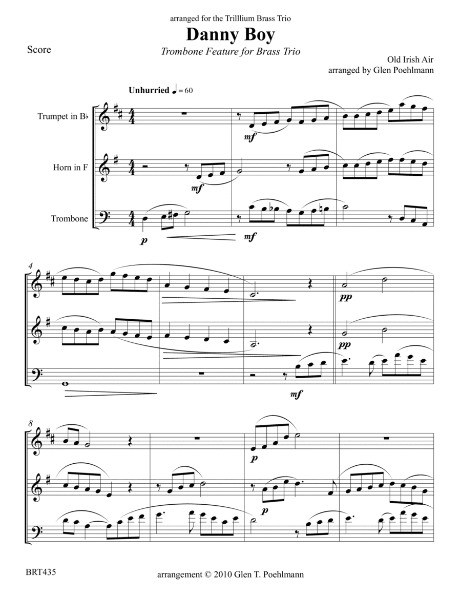 DANNY BOY - BRASS TRIO (Trombone Feature) - unaccompanied (arr. Glen Poehlmann)