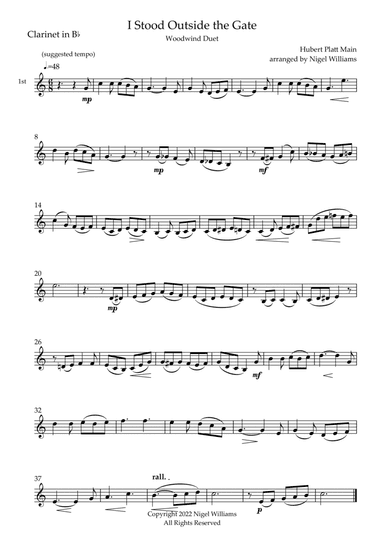 I Stood Outside the Gate, for Clarinet Duet (arr. Nigel Williams)