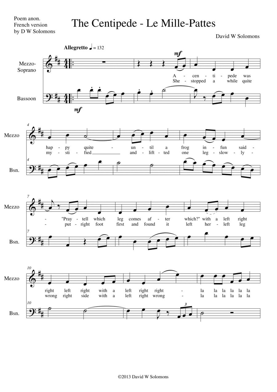 The centipede and the frog - Le mille-pattes et la grenouille - for mezzo soprano and bassoon