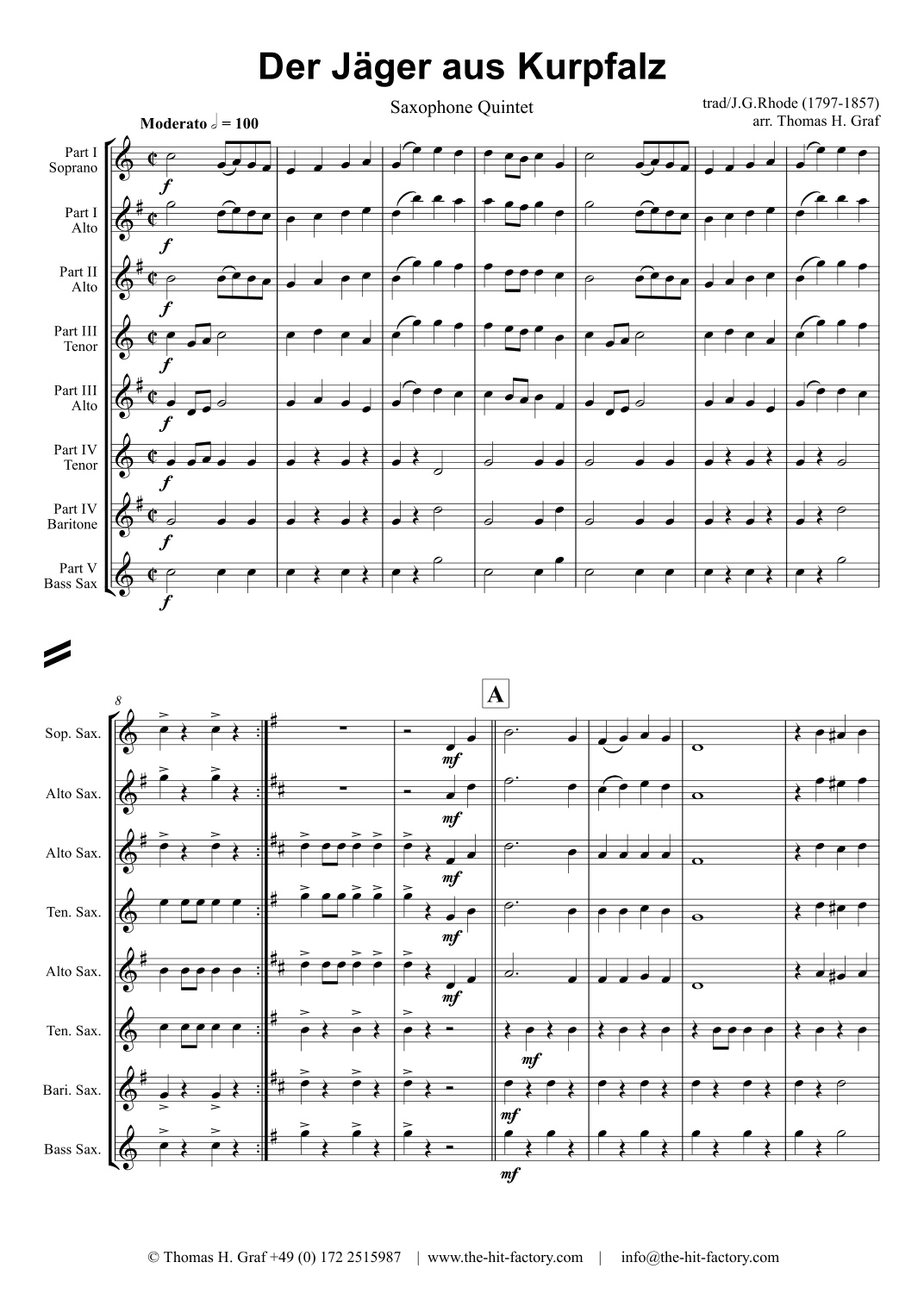 A Hunter from the Palatinate - German March/Octoberfest - Saxophone Quintet (arr. Thomas H. Graf)