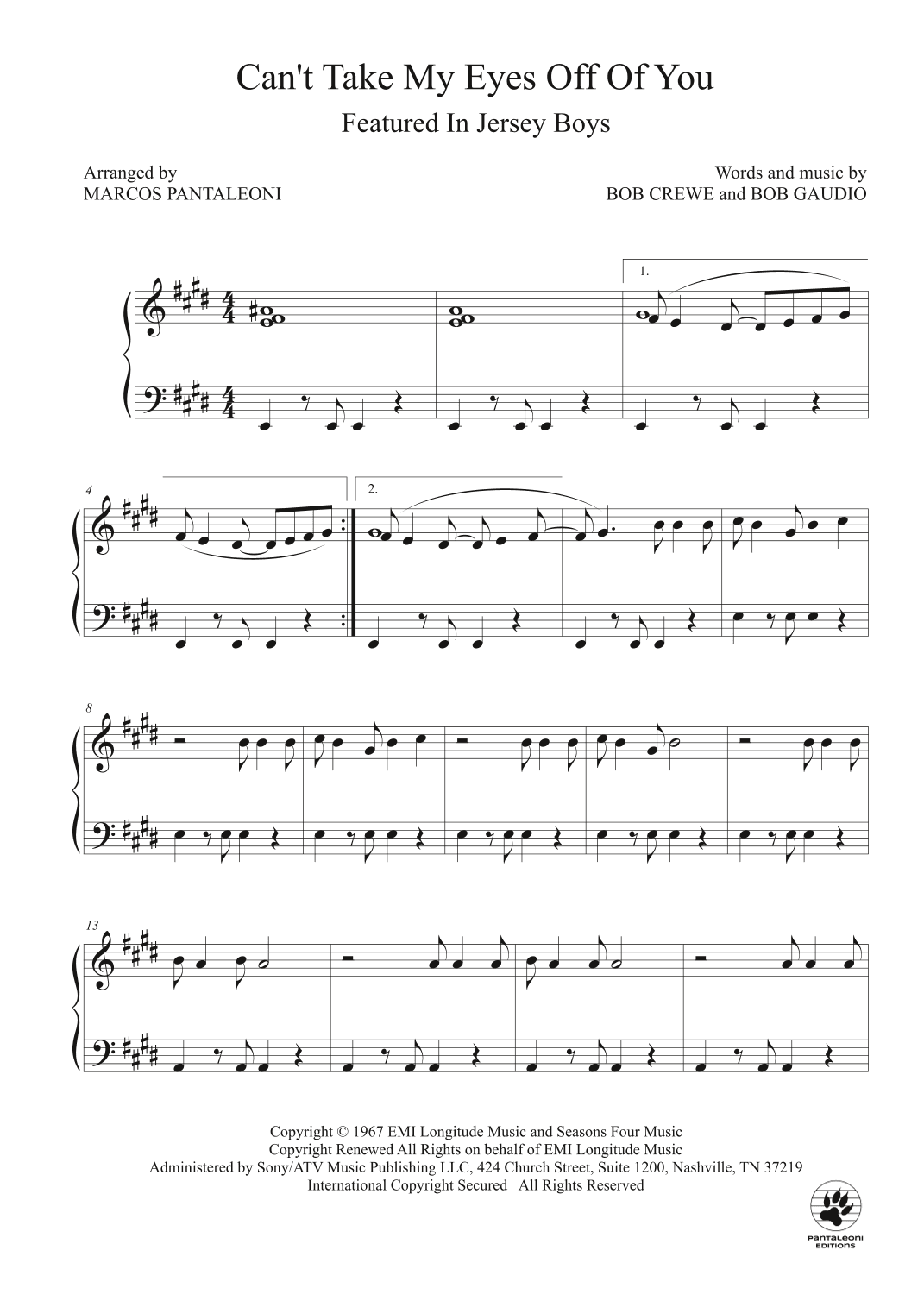 Can't Take My Eyes Off Of You (arr. Marcos Pantaleoni)