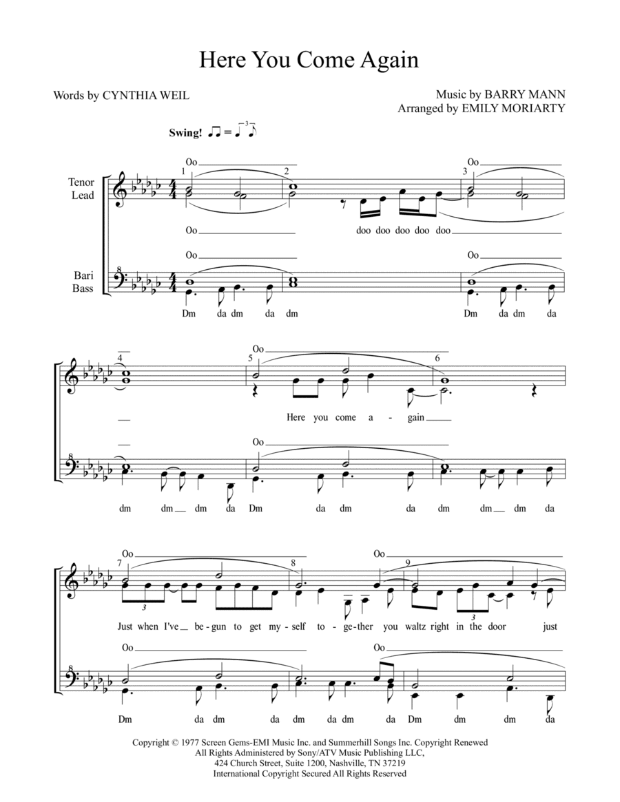 Here You Come Again (arr. Emily Moriarty)