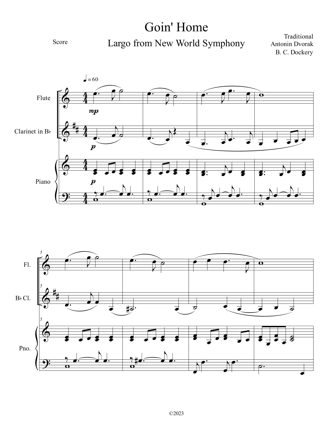 Goin' Home - Largo from New World Symphony (Flute and Clarinet Duet with Piano Accompaniment) (arr. B. C. Dockery)