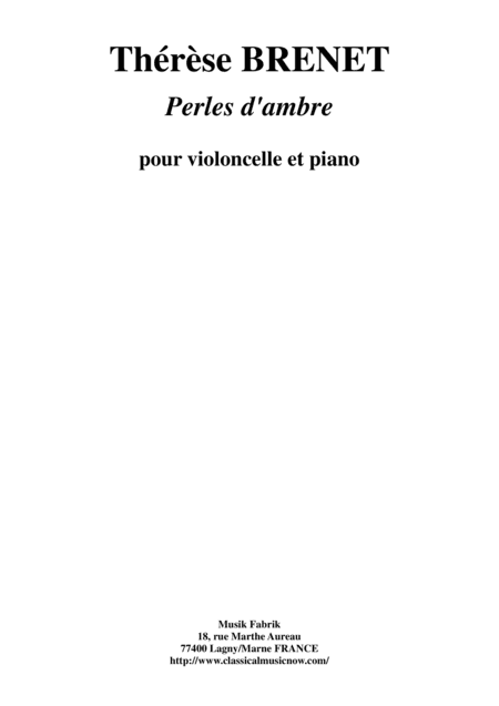 Thérèse Brenet - Perles d'Ambre  for violoncello and piano