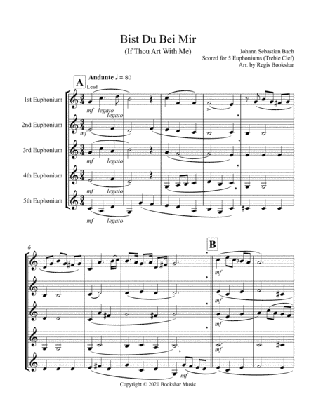 Bist Du Bei Mir (Euphonium Quintet - Treble Clef) (arr. Regis Bookshar)