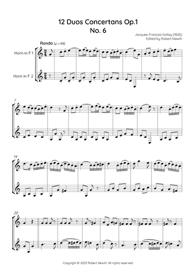 Gallay - 12 Duos Concertans Op. 1 No. 6 'Rondo' (for Horn Duet) (arr. Robert Newth)