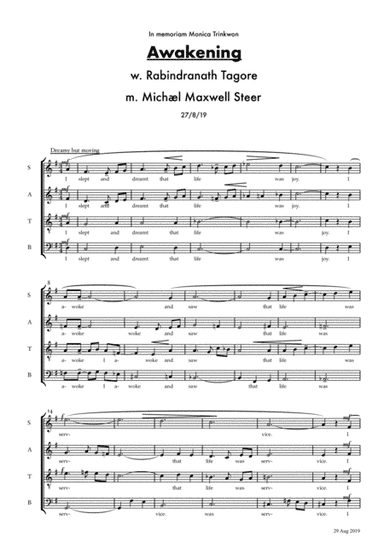 Awakening - SATB acappella non-denominational anthem to words by Tagore