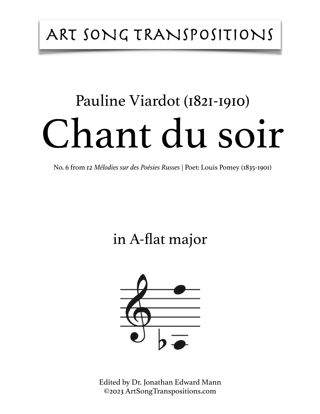 VIARDOT: Chant du soir (transposed to A-flat major) (arr. ArtSongTranspositions.com)