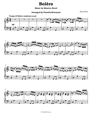 Boléro - Ravel (Easy Piano) (arr. PianoForEveryone)