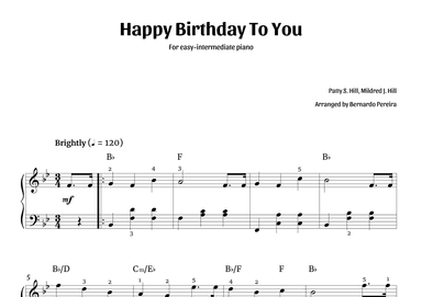 Happy Birthday To You (easy-intermediate piano – Bb major) (arr. Bernardo Pereira)