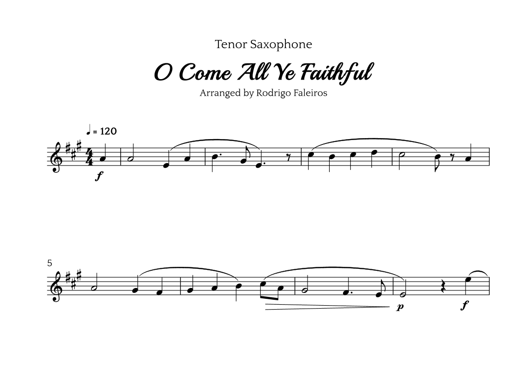 O Come All Ye Faithful (for tenor sax solo) (arr. Rodrigo Faleiros)