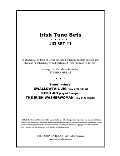Irish Tune Sets: Jig Set #1 - (Swallowtail Jig, Kesh Jig & The Irish Washerwoman) arranged in lead s (arr. Stephen Bulat)