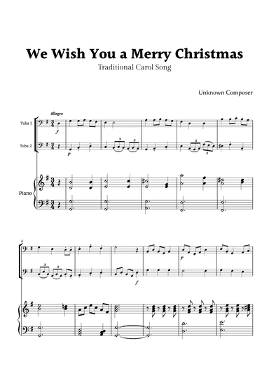 We Wish you a Merry Christmas for Tuba Duet with Piano (arr. Rika K.)