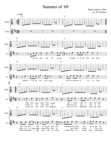 Summer Of '69 (arr. Big Bill Durham)