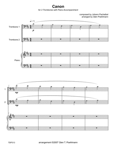 CANON IN D (Pachelbel) - TROMBONE DUET with Piano Accompaniment (arr. Glen Poehlmann)