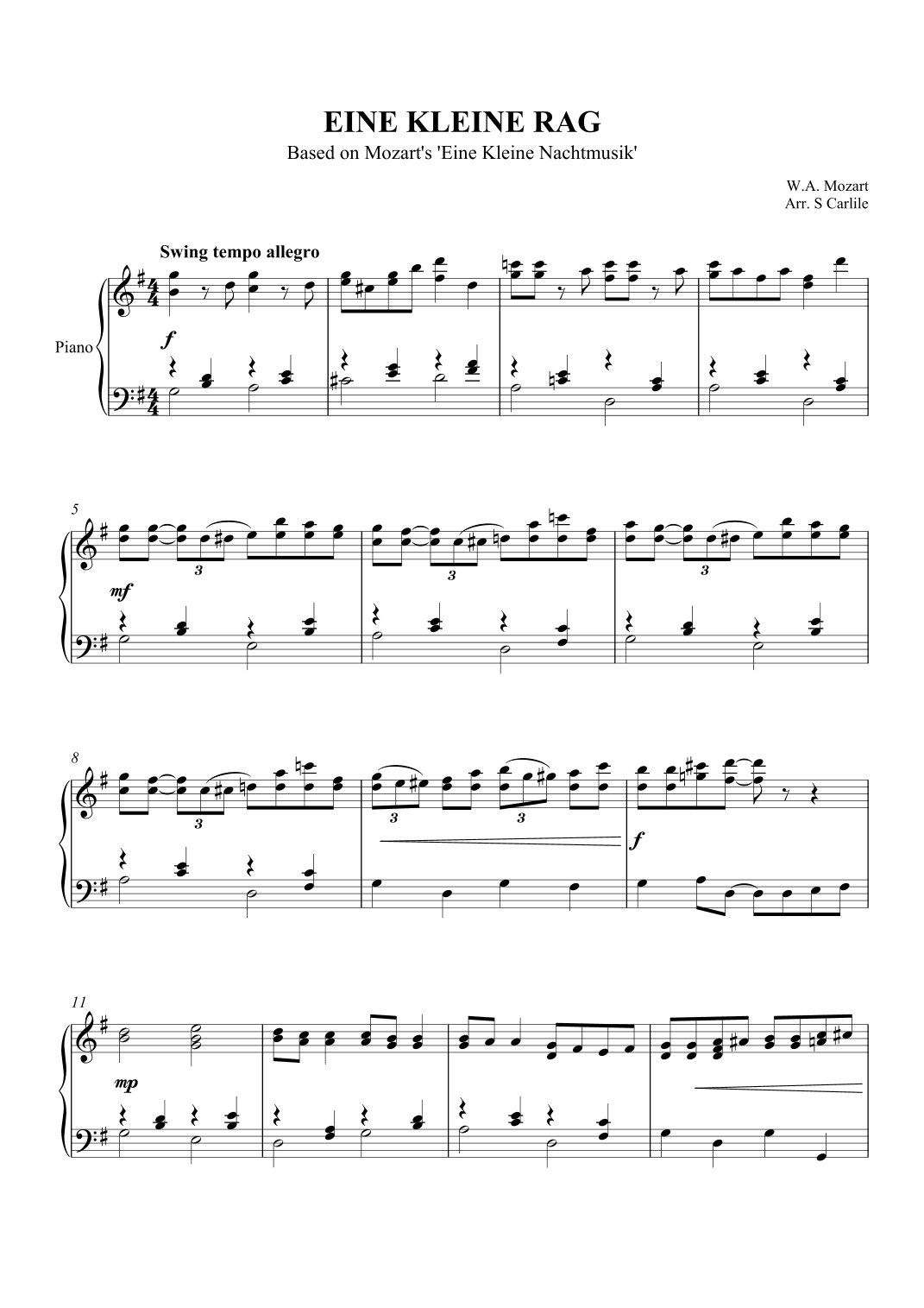 Eine Kleine Rag - (Based on Mozart's Eine Kleine Nachtmusik) (arr. SCMusic)