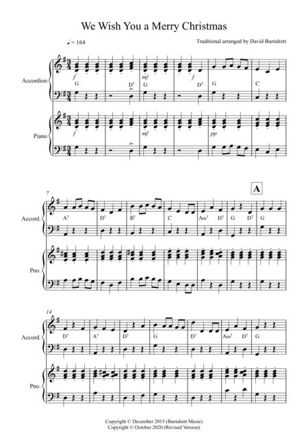 We Wish you a Merry Christmas for Accordion Solo (or with piano) (arr. David Burndrett)