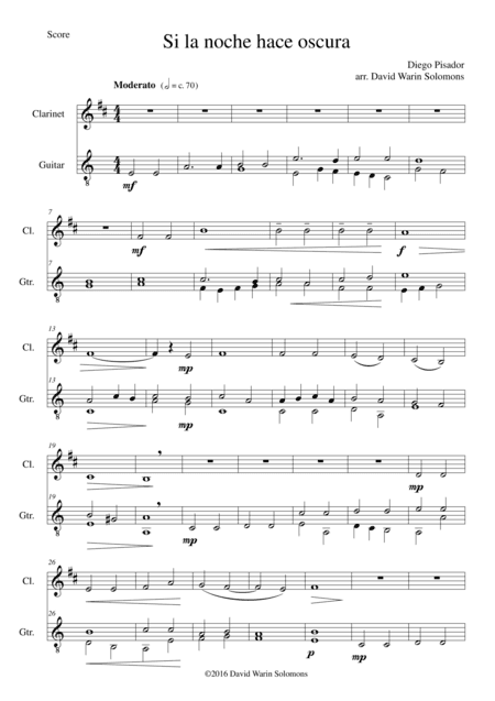 Si la noche hace oscura for clarinet and guitar (arr. David Warin Solomons)