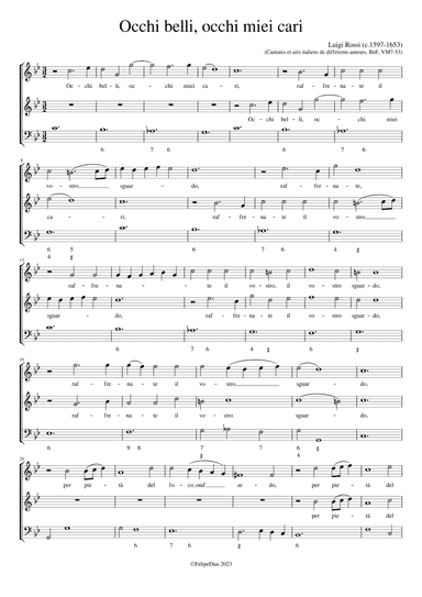 Occhi belli, occhi miei cari (arr. Early Music Scores)