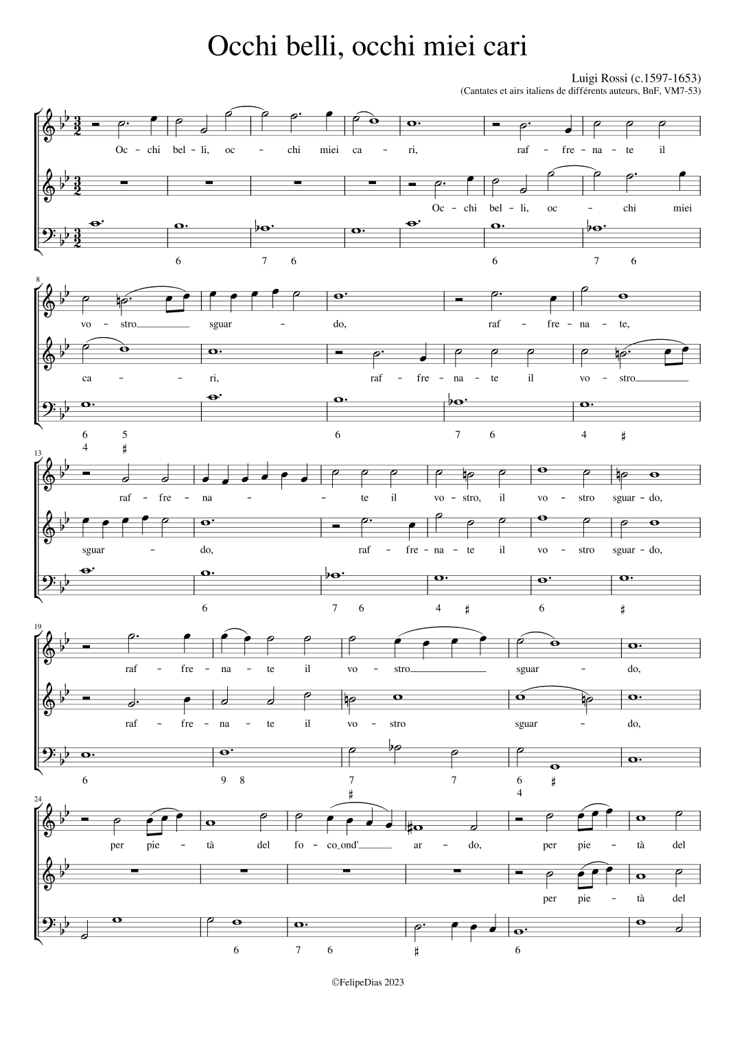 Occhi belli, occhi miei cari (arr. Early Music Scores)