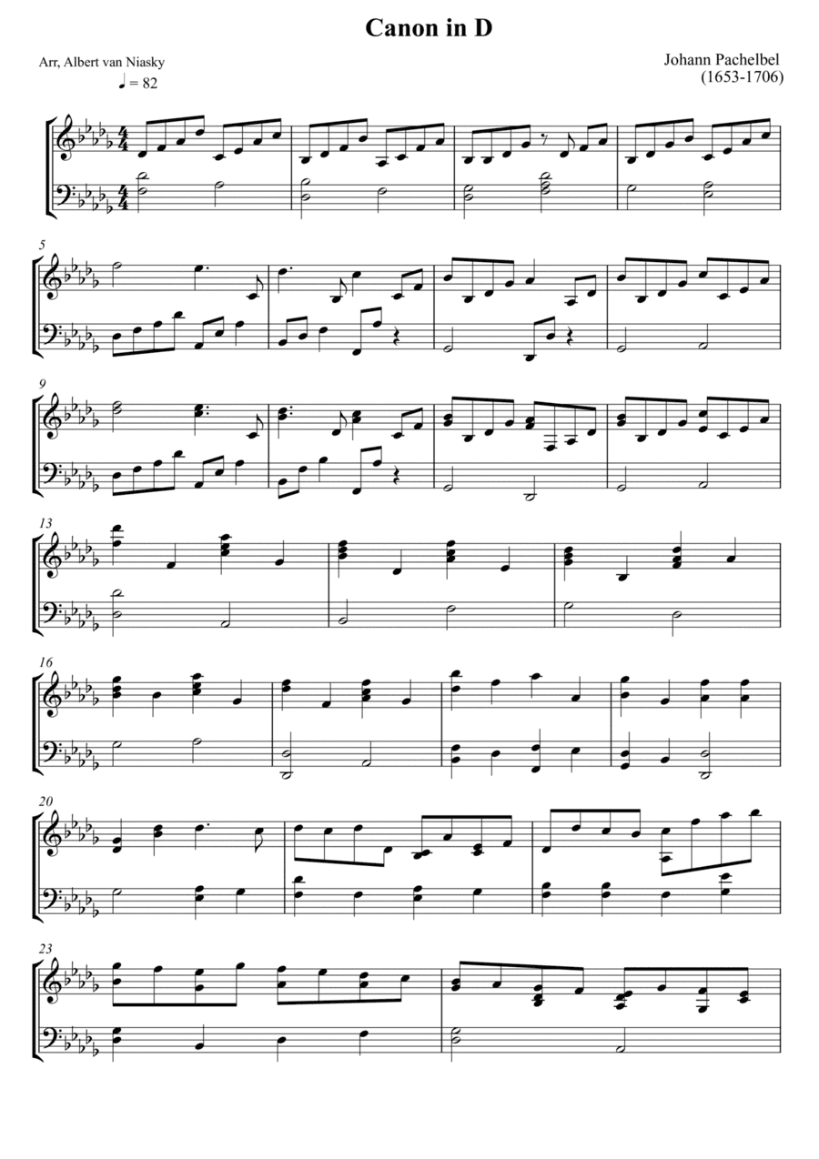 Johann Pachelbel - Canon in D - Db major key (arr. Albert van Niasky)