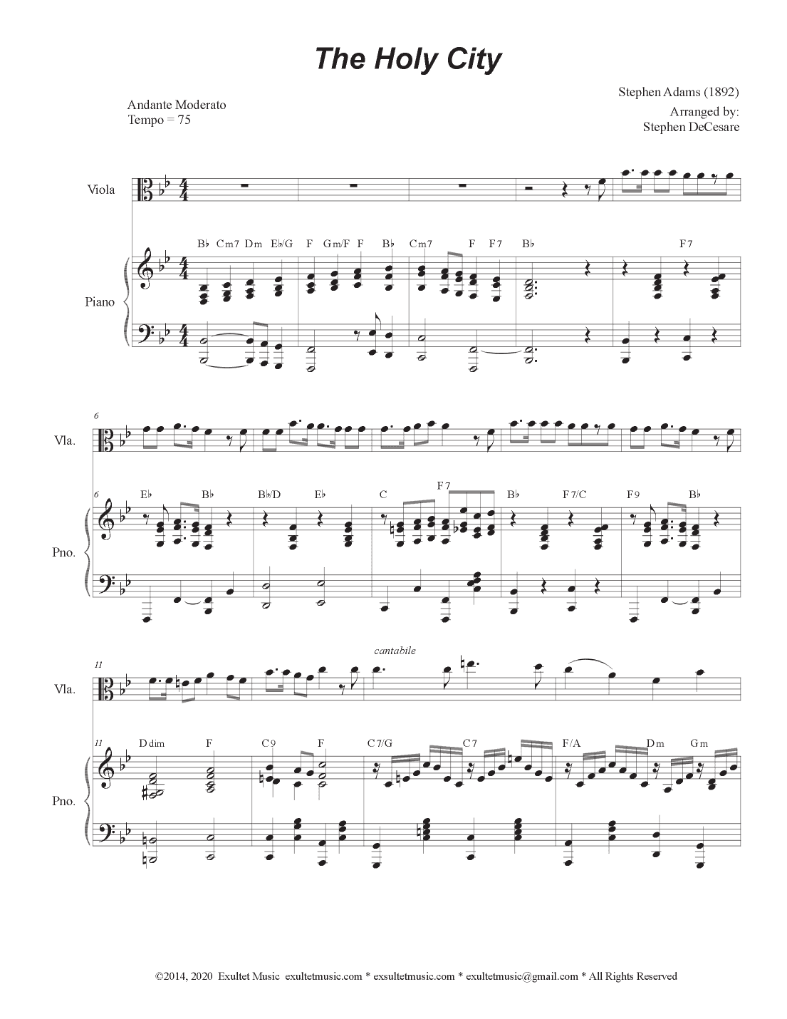 The Holy City (Viola solo and Piano) (arr. Stephen DeCesare)