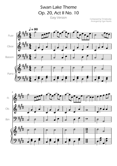 Swan Lake (theme) - Tchaikovsky - fl, ob, bsn Trio w/ Piano Accompaniment (arr. Ygor Nunes)