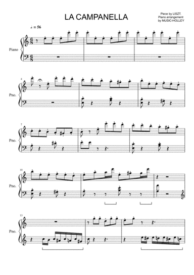 Liszt - La Campanella (the easiest piano sheet) (arr. Music-holley)