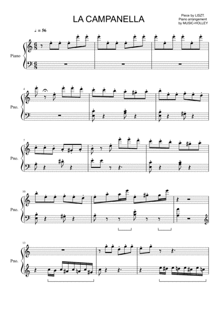 Liszt - La Campanella (the easiest piano sheet) (arr. Music-holley)
