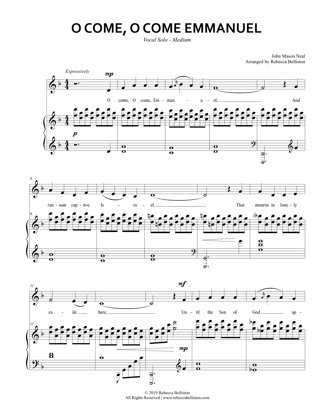 O Come, O Come, Emmanuel (Vocal Solo - Medium) (arr. Rebecca Belliston)