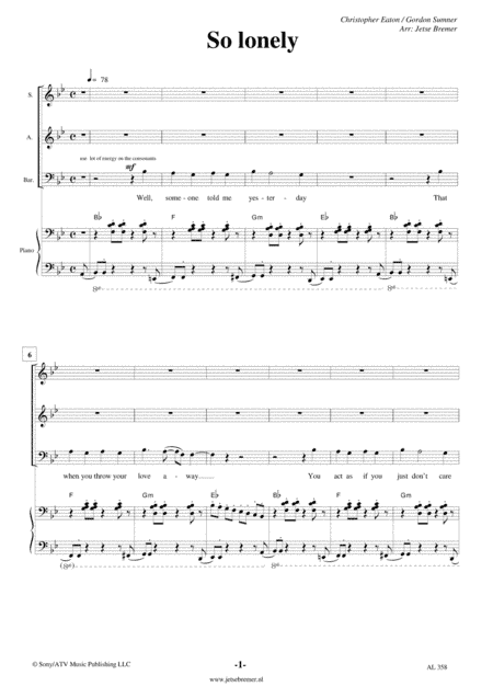So Lonely (arr. Jetse Bremer)