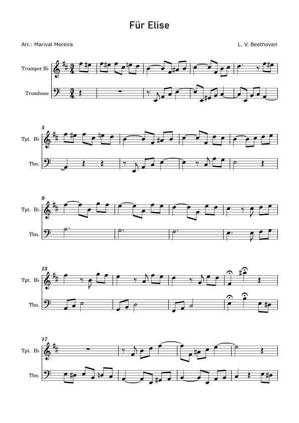 Fur Elise - Beethoven Trumpet and Trombone (arr. Marival Moreira)