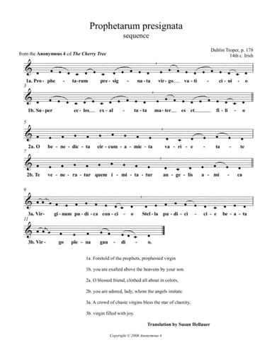 Sequence: Prophetarum presignata (chant), from Anonymous 4: "The Cherry Tree" - Score Only (arr. Susan Hellauer)