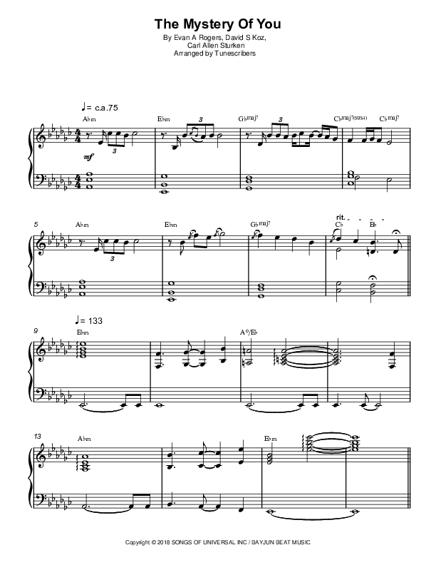 The Mystery Of You (arr. Tunescribers)