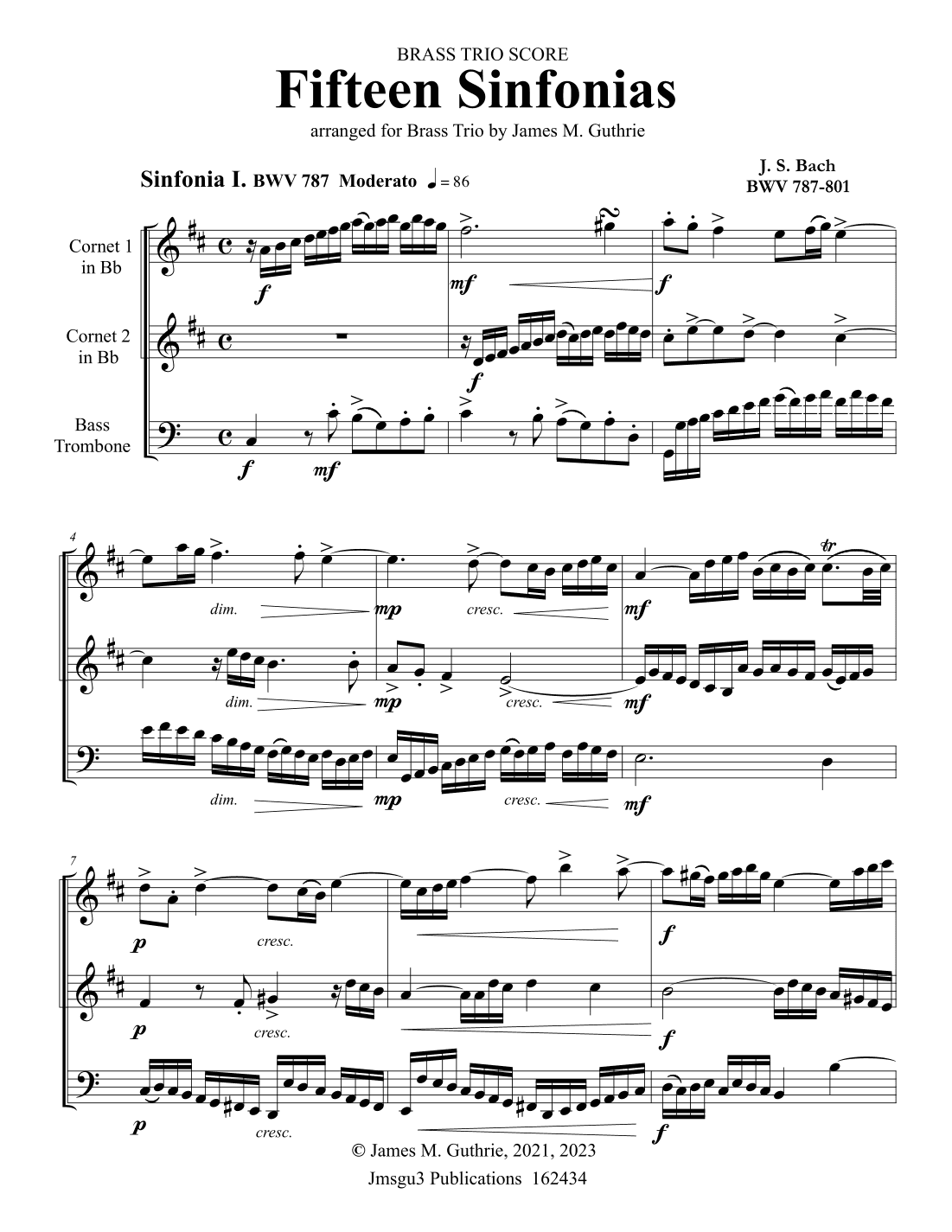 BACH: Fifteen Sinfonias BWV 787-801 for Brass Trio (arr. James M. Guthrie)