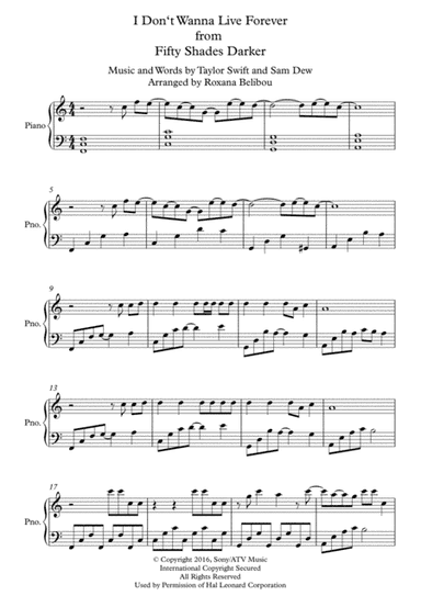 I Don't Wanna Live Forever (Fifty Shades Darker)  from FIFTY SHADES DARKER (arr. Roxana Belibou)