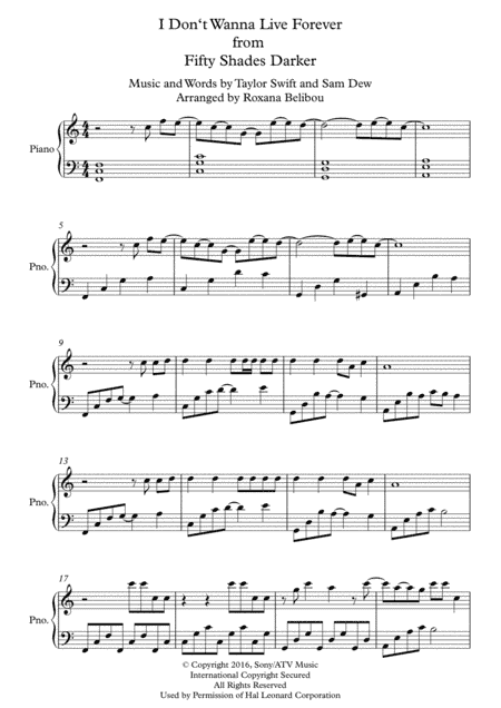 I Don't Wanna Live Forever (Fifty Shades Darker)  from FIFTY SHADES DARKER (arr. Roxana Belibou)