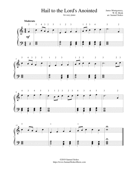 Hail to the Lord's Anointed - for easy piano (arr. Samuel Stokes)