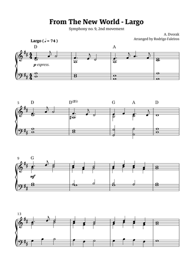 Largo (2nd movement of the Symphony no. 9 'From The New World') (arr. Rodrigo Faleiros)