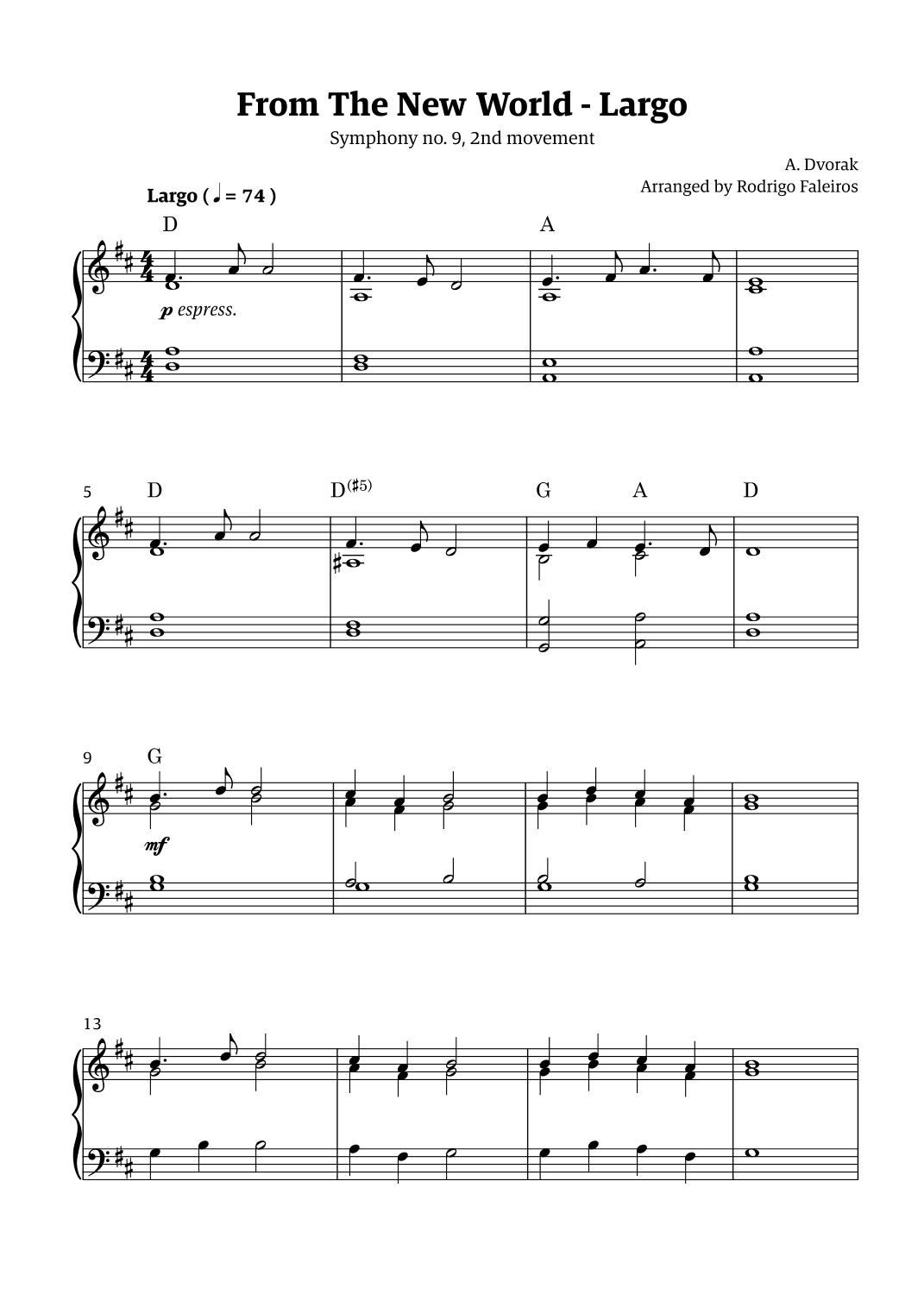 Largo (2nd movement of the Symphony no. 9 'From The New World') (arr. Rodrigo Faleiros)