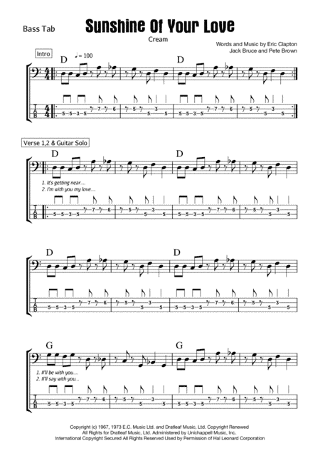Sunshine Of Your Love (arr. Ben Garraway)