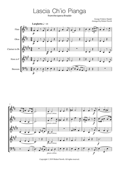 Lascia Ch'io Pianga for Wind Quintet (arr. Robert Newth)