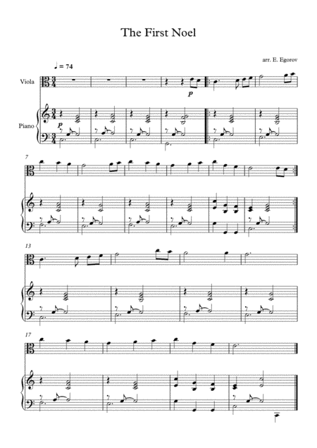 The First Noel, For Viola & Piano (arr. Eugene Egorov)