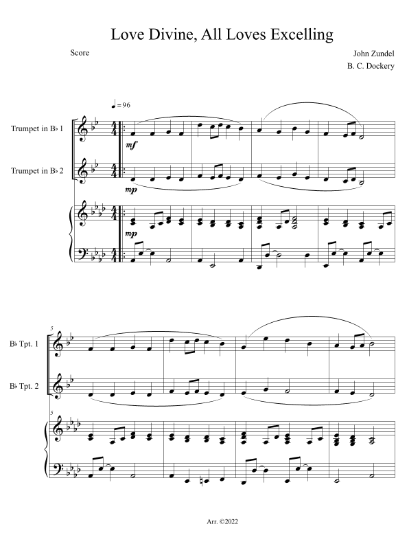Love Divine, All Loves Excelling (Trumpet Duet with Piano Accompaniment) (arr. B. C. Dockery)