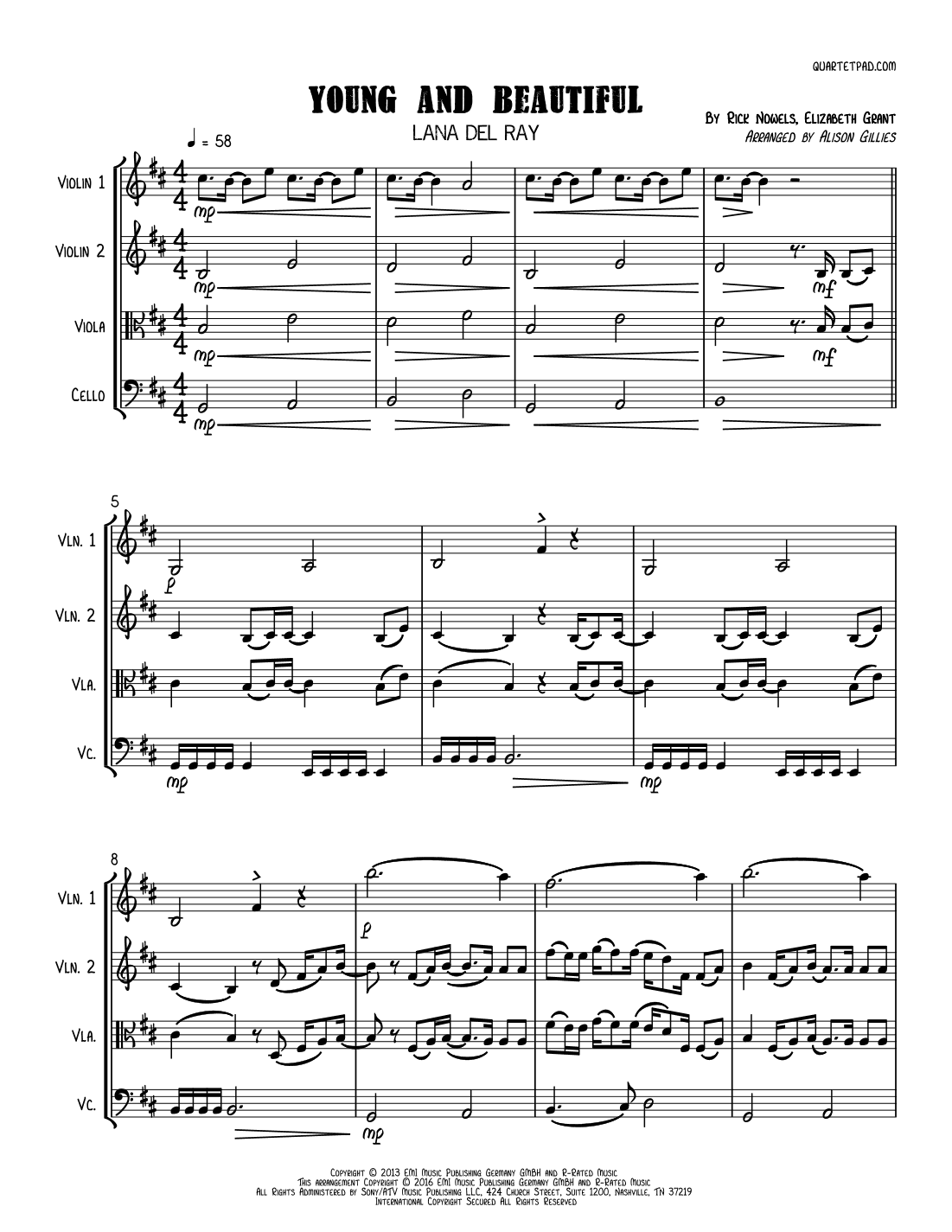 Young And Beautiful (arr. Alison Gillies)