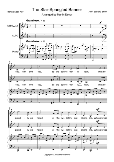 The Star-Spangled Banner - 2 part choir SA - Upper Voices (arr. Martin Dover)