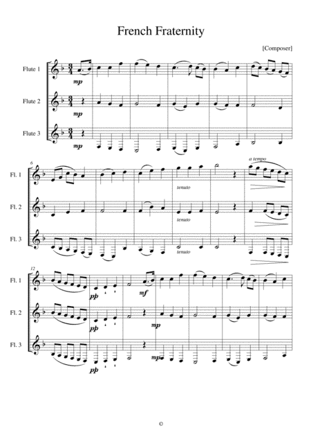 French Fraternity - 3 Napoleonic era songs arranged for two flutes and bass flute. (arr. Karen E McAulay)