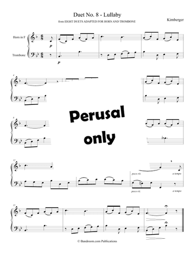 “Duet No. 8 - Lullaby” from EIGHT DUETS ADAPTED FOR HORN AND TROMBONE (arr. Brian Harris)