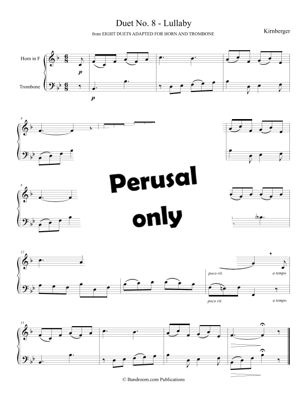 “Duet No. 8 - Lullaby” from EIGHT DUETS ADAPTED FOR HORN AND TROMBONE (arr. Brian Harris)