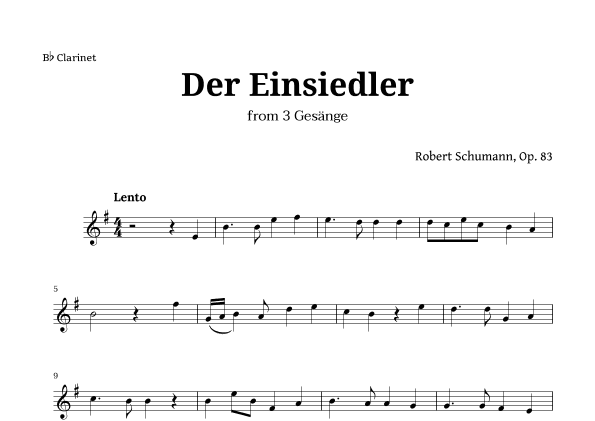 Der Einsiedler by Schumann for Clarinet (arr. Langanho)